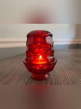 Viking Glass Red Georgian 2-Piece Honeycomb Fairy Lamp (Small flaw)